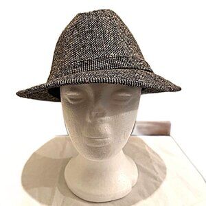 VINTAGE CUSTOM BEE HAT Mens Custom Made USA Grey Tweed Rimmed Fedora size Large.